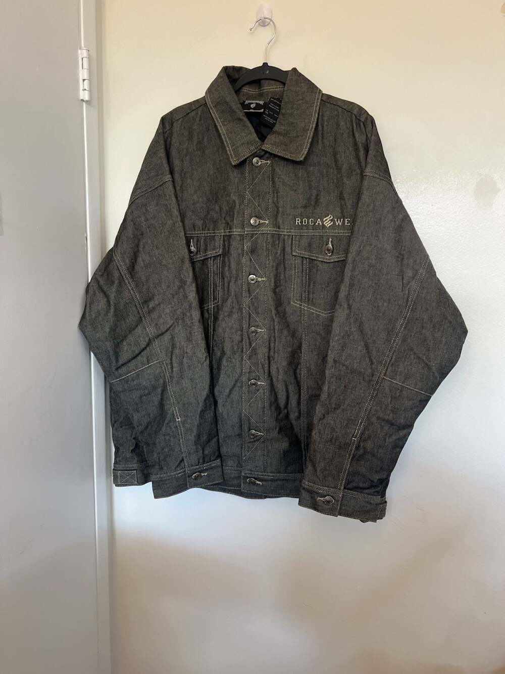 Vintage Rocawear All American Denim Jacket Grey Y2K Hip Hop 2XL